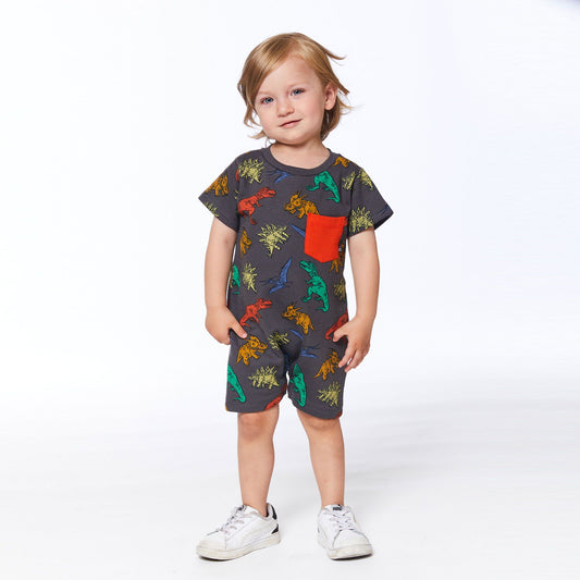 Boutique Petites Fleurs - Barboteuse Dinosaures multicolores E30S40 - Deux par Deux