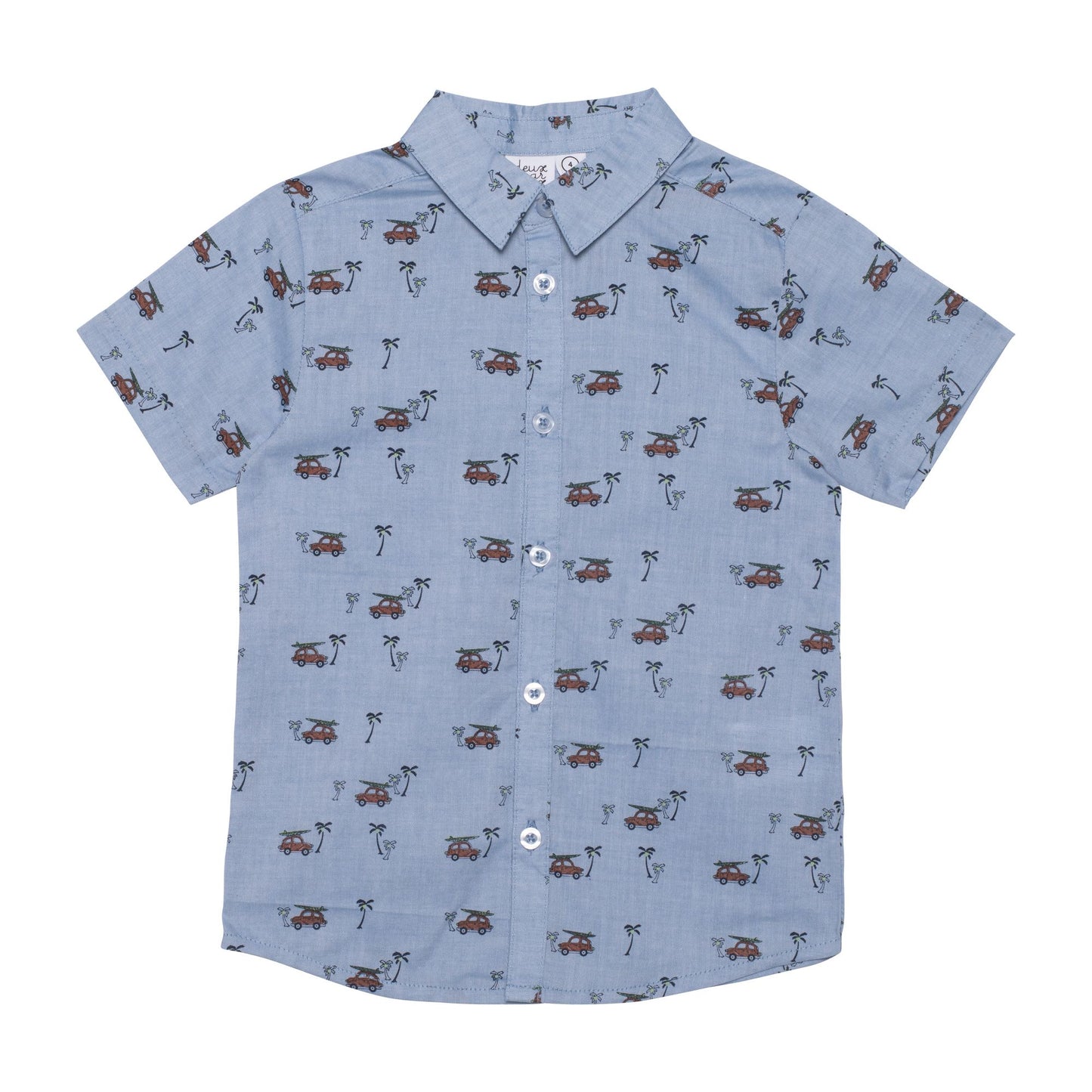 Boutique Petites Fleurs - Chemise bleue en coton avec imprimé de camions E30u16 - Deux par Deux