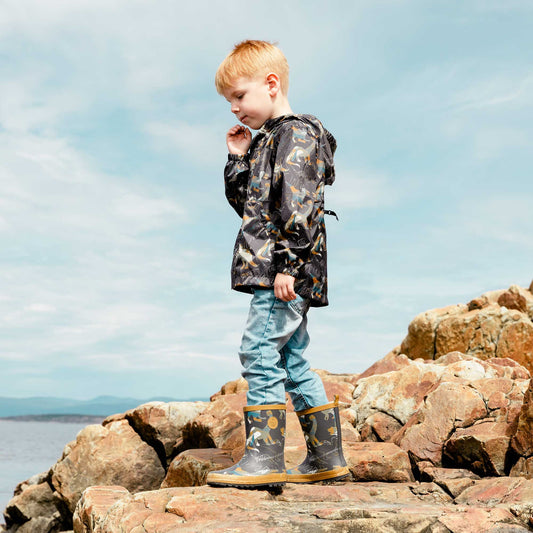 Manteau Deux par Deux Brise-vent compressible khaki imprimé dinosaures E30W48