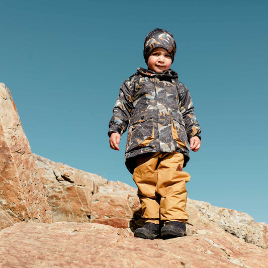 Ensemble de printemps 3 en 1 kaki imprimé dinosaures et beige doré E30W53