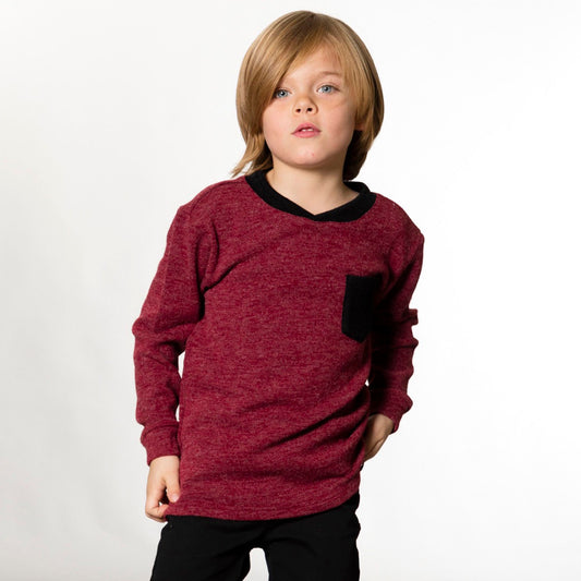 Haut Manches Longues Avec Poche Rouge Noir D20R71