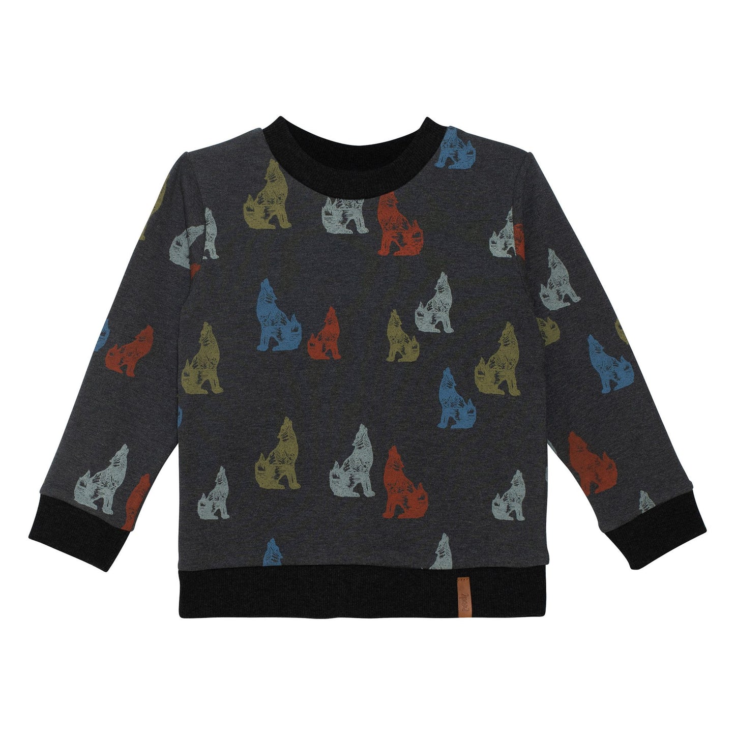 Sweat-shirt en molleton imprimé loup en gris foncé D20U33