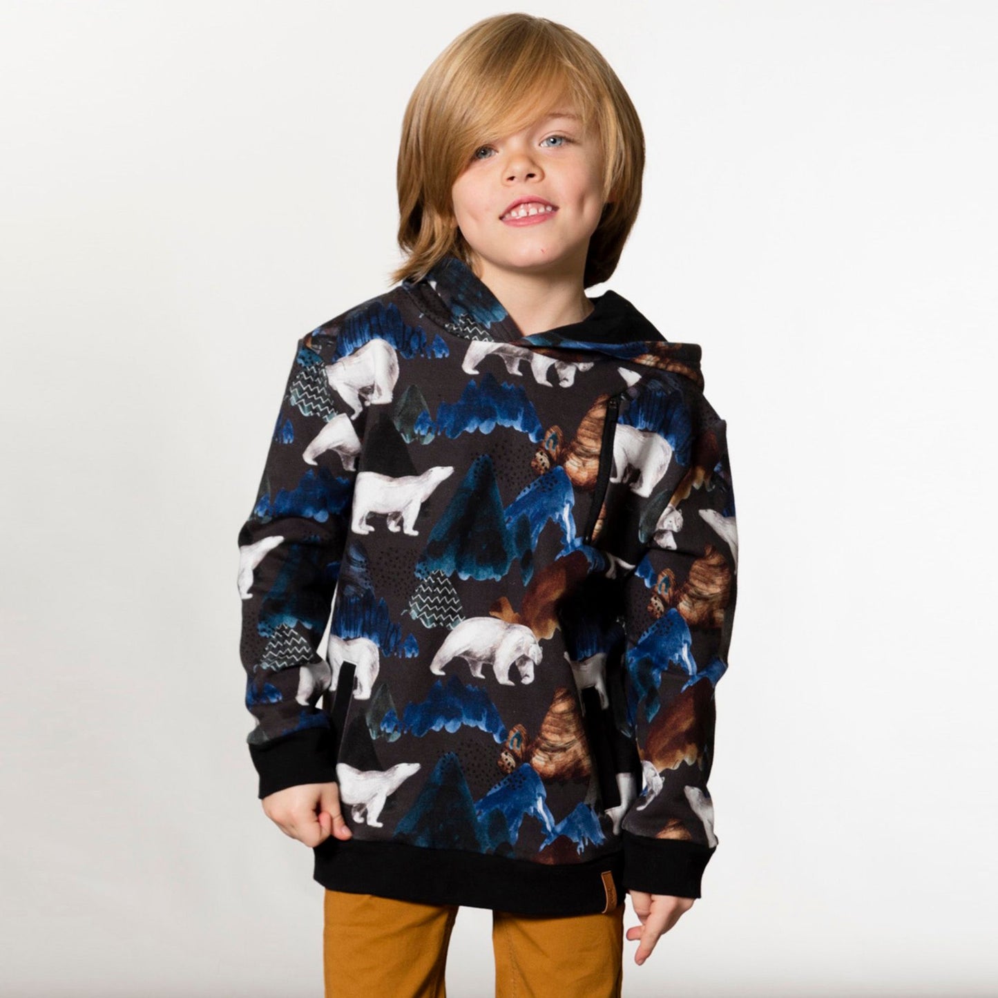 Sweat à capuche en molleton imprimé ours Polaire D20U37