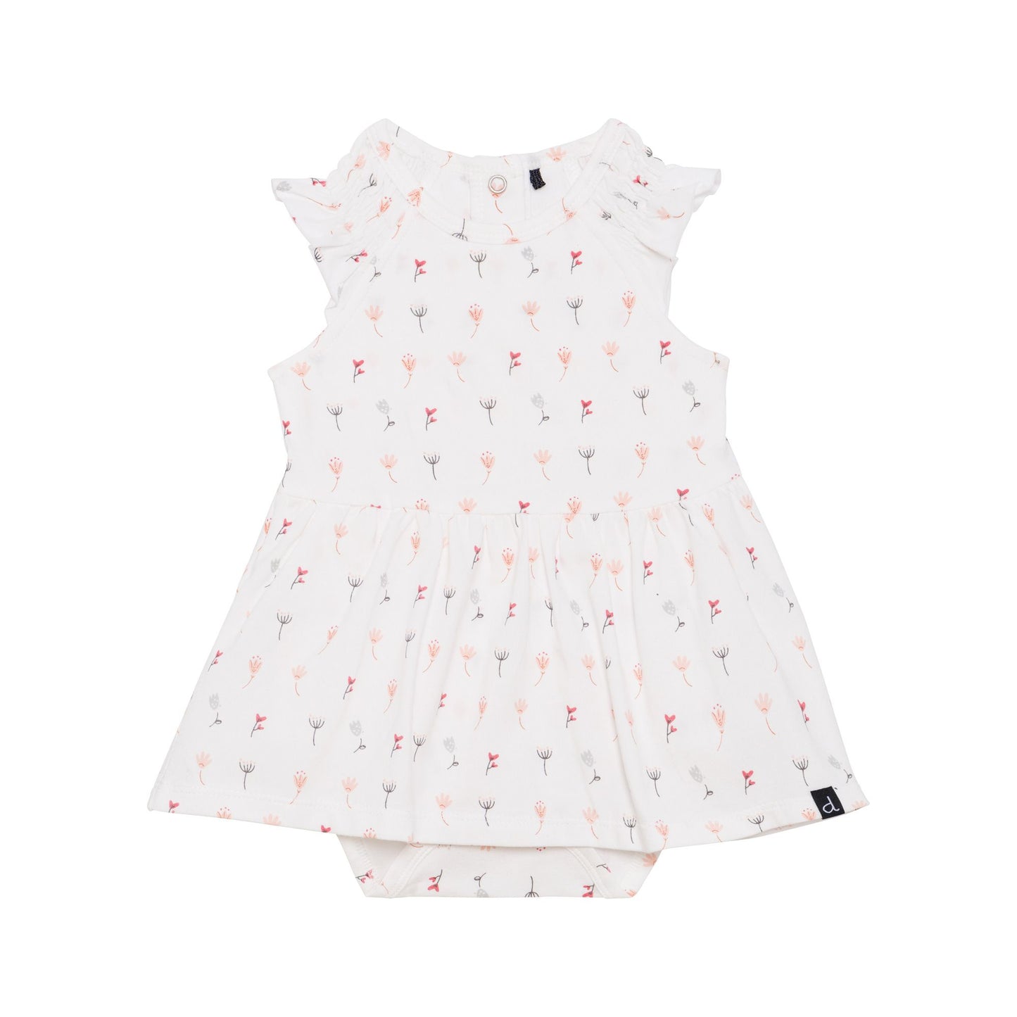 Barboteuse à jupe en coton biologique blanc imprimé petites fleurs D30BB90