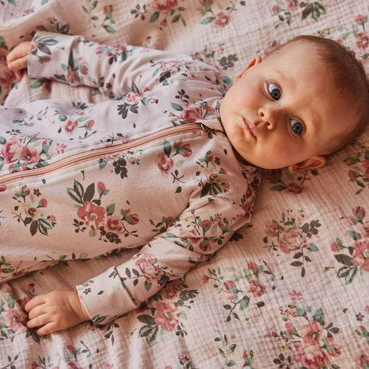 Boutique Petites Fleurs - Pyjama zippé bleu pastel imprimé fleuri D30Z40