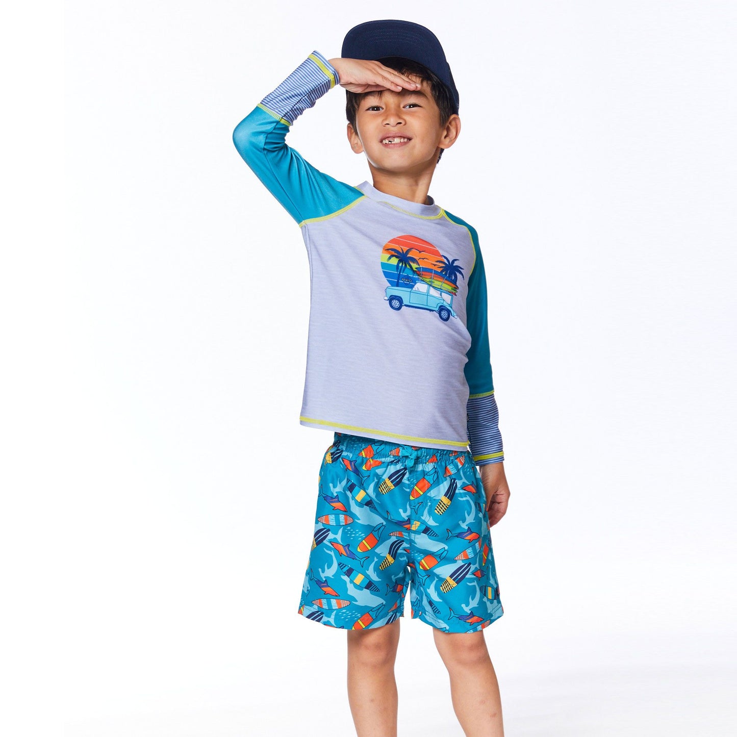 Boutique Petites Fleurs - Short de surf Deux par Deux turquoise imprimé E30NB21