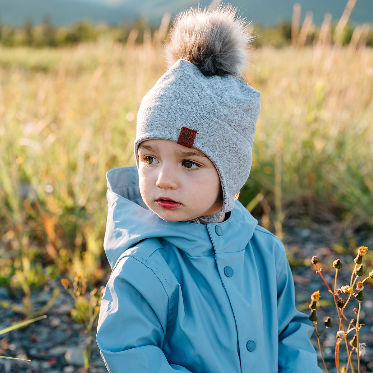 Boutique Petites Fleurs - Tuque mi-saison avec pompon amovible Gris Calikids S2202