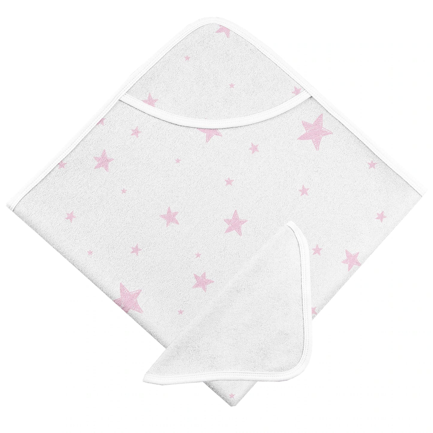 Ensemble serviette et débarbouillette Étoiles rose
