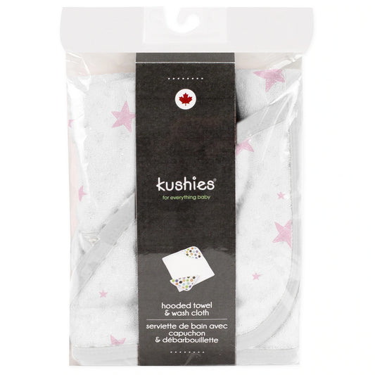 Ensemble serviette et débarbouillette Étoiles rose