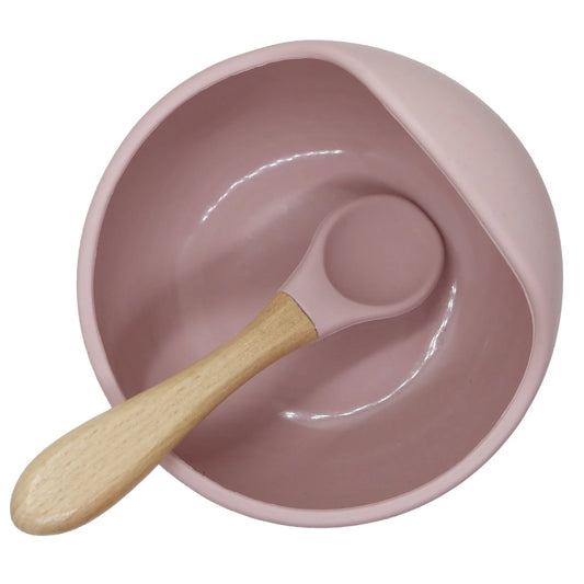 Ensemble Bol et cuillère Siliscoop Rose