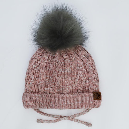Tuque à pompon en tricot doublée Rose Calikids W1901