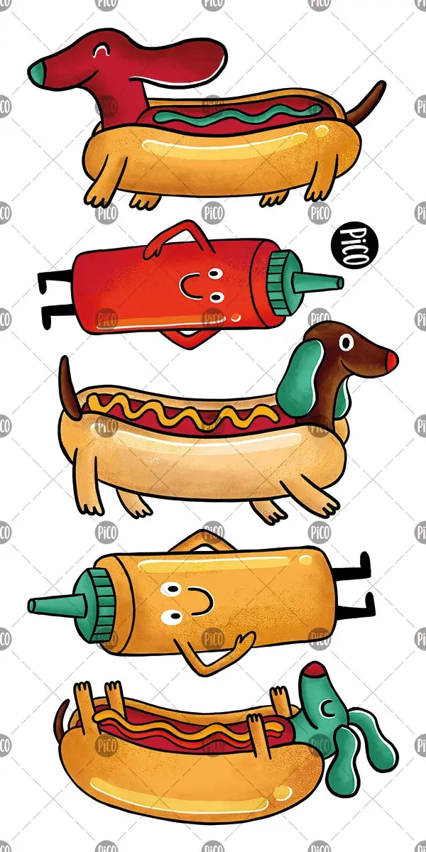 Tatouage temporaire Ketchup le chien saucisse / pico-370