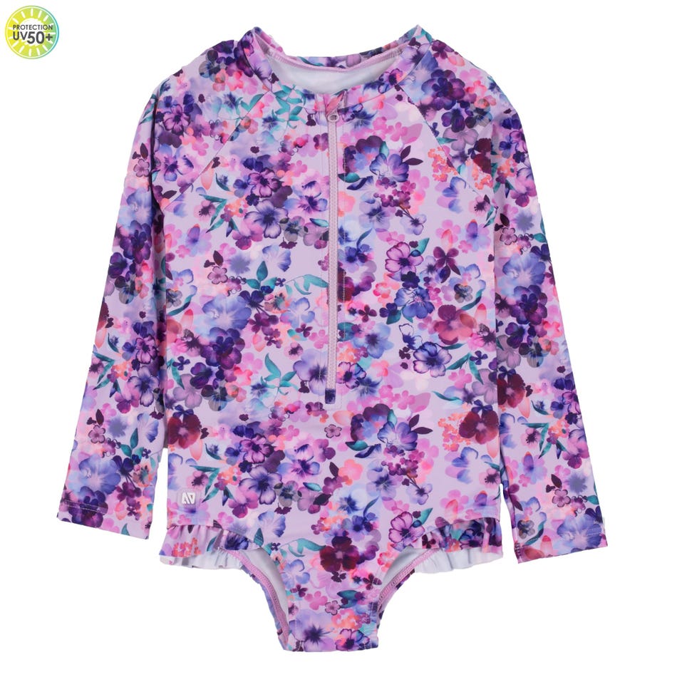 Boutique Petites Fleurs/ Combinaison maillot pour fillette fleurs lilas S25S28-02/ Nano collection