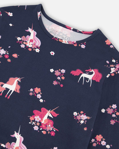 Boutique Petites Fleurs - Robe de jersey imprimé Licorne F20I92 - Deux par Deux