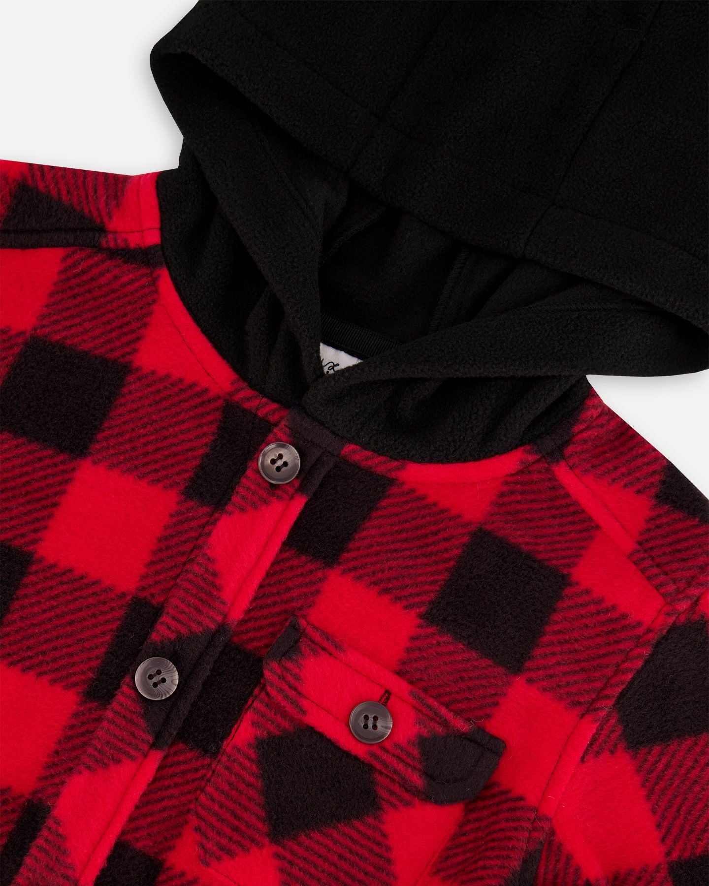 Boutique Petites Fleurs - Chemise à capuche en polar léger carreaux buffalo rouge et noir F20NB16 - Deux par Deux