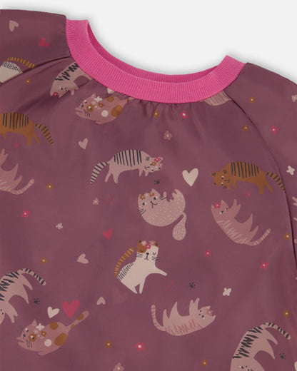 Boutique Petites Fleurs - Tablier d'école mauve imprimé de petits chats F20ZTA_018 - Deux par Deux