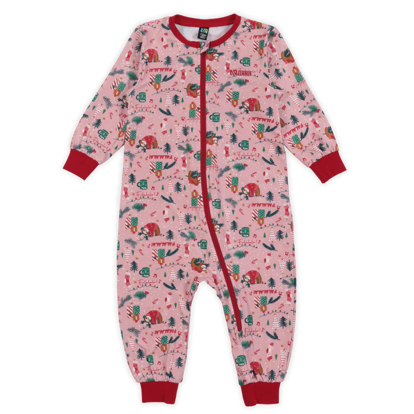 Boutique Petites Fleurs - Pyjama des fêtes une pièce pour bébé Rose motifs paresseux  F23P156 - Nano collection