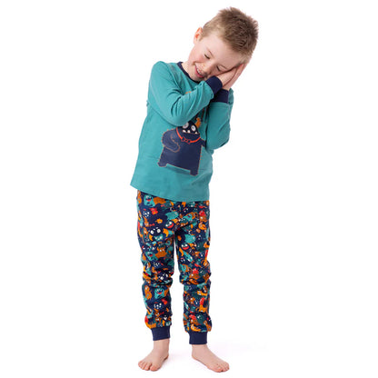 Boutique Petites Fleurs - Pyjama Enfant monstre turquoise  F24P03 - Nano