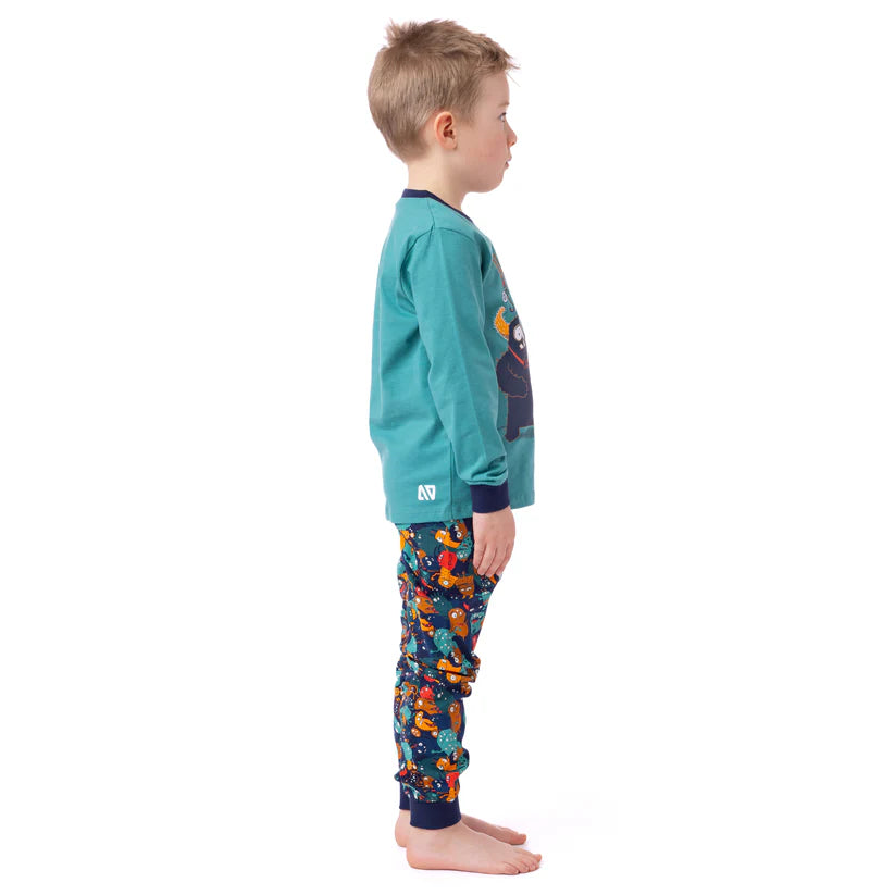 Boutique Petites Fleurs - Pyjama Enfant monstre turquoise  F24P03 - Nano