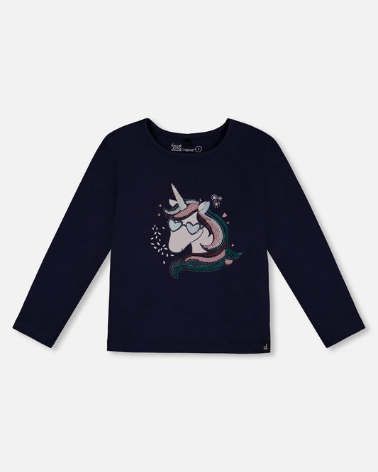 Boutique Petites Fleurs - t-shirt Marine Ma licorne d'argent G20G70 - Deux par Deux