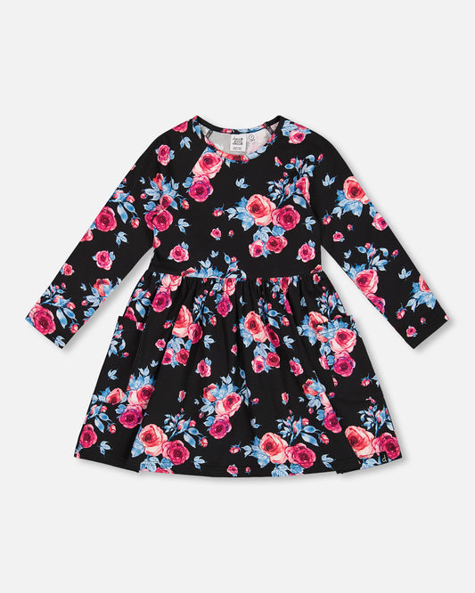 Boutique Petites Fleurs - Robe Noire imprimé de roses les essentiels G20Z91 - Deux par Deux