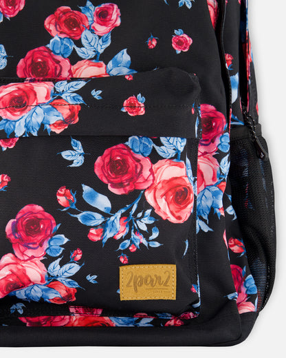 Boutique Petites Fleurs - Sac À Dos Noir Imprimé De Roses  - 18L/ G20ZSD_011 - Deux par Deux