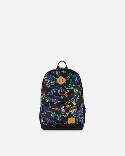 Boutique Petites Fleurs - Sac À Dos Noir Imprimé Dinosaures Néon - 18L/ G20ZSD_019 - Deux par Deux