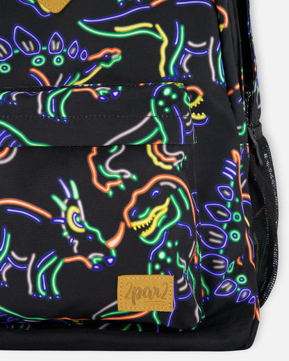 Boutique Petites Fleurs - Sac À Dos Noir Imprimé Dinosaures Néon - 18L/ G20ZSD_019 - Deux par Deux