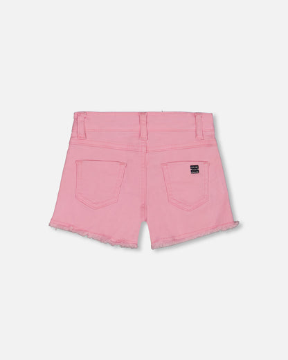 Short en denim rose avec broderies de jujubes multicolores G30K28 (à venir)