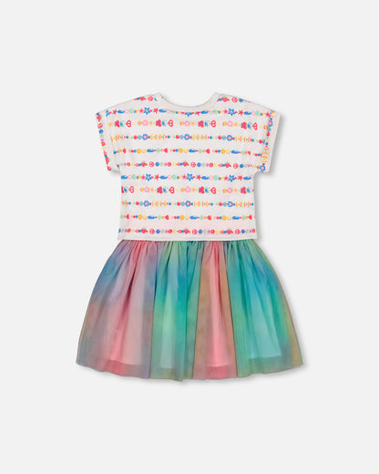 Robe bi-matière avec jupe en tulle tie-dye multicolore et blanc G30K86 (à venir)