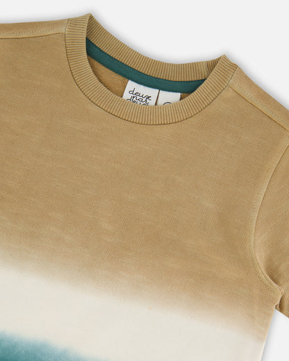 T-shirt à manches courtes dégradé beige et sarcelle G30T72 (à venir)