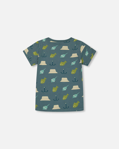 T-shirt imprimé sarcelle et pêche G30U72 (à venir)