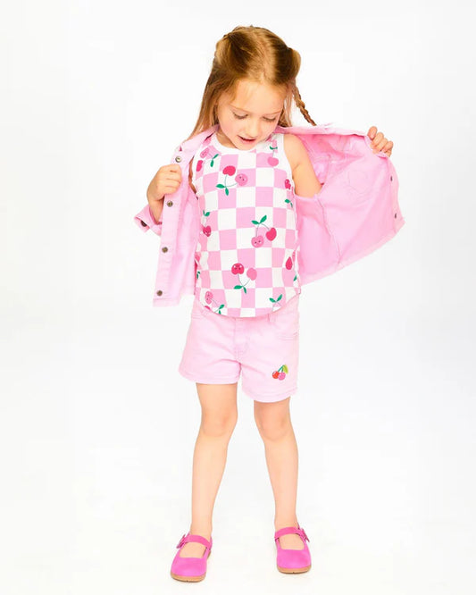 Short en denim rose avec broderie H30L27