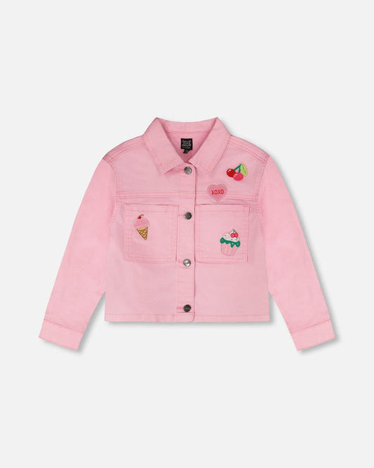 Veste en denim rose avec écussons H30L50