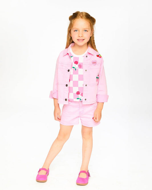 Veste en denim rose avec écussons H30L50