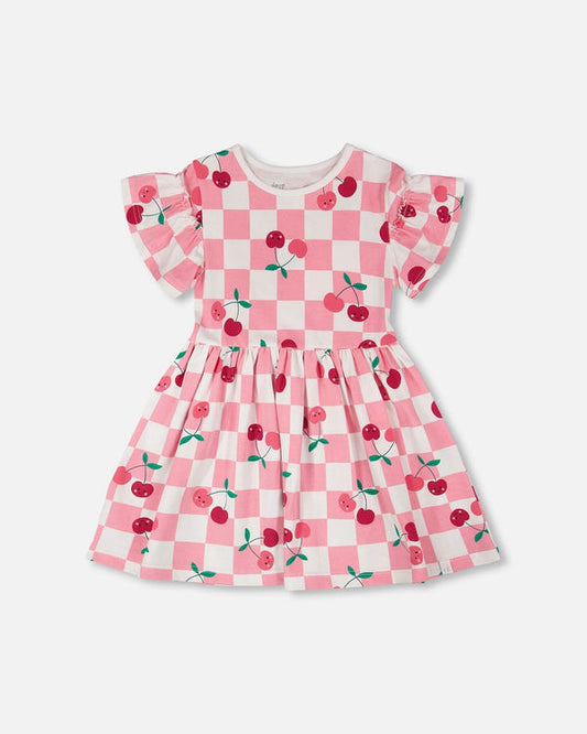 Robe rose imprimé cerises H30L85