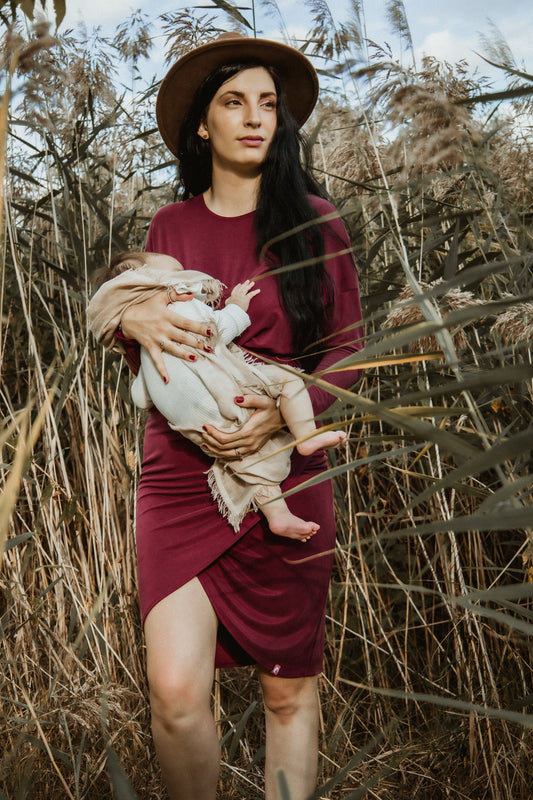 Boutique Petites Fleurs - Haut maternité/ allaitement manches longues taille élastique Bourgogne de Lait de Poule