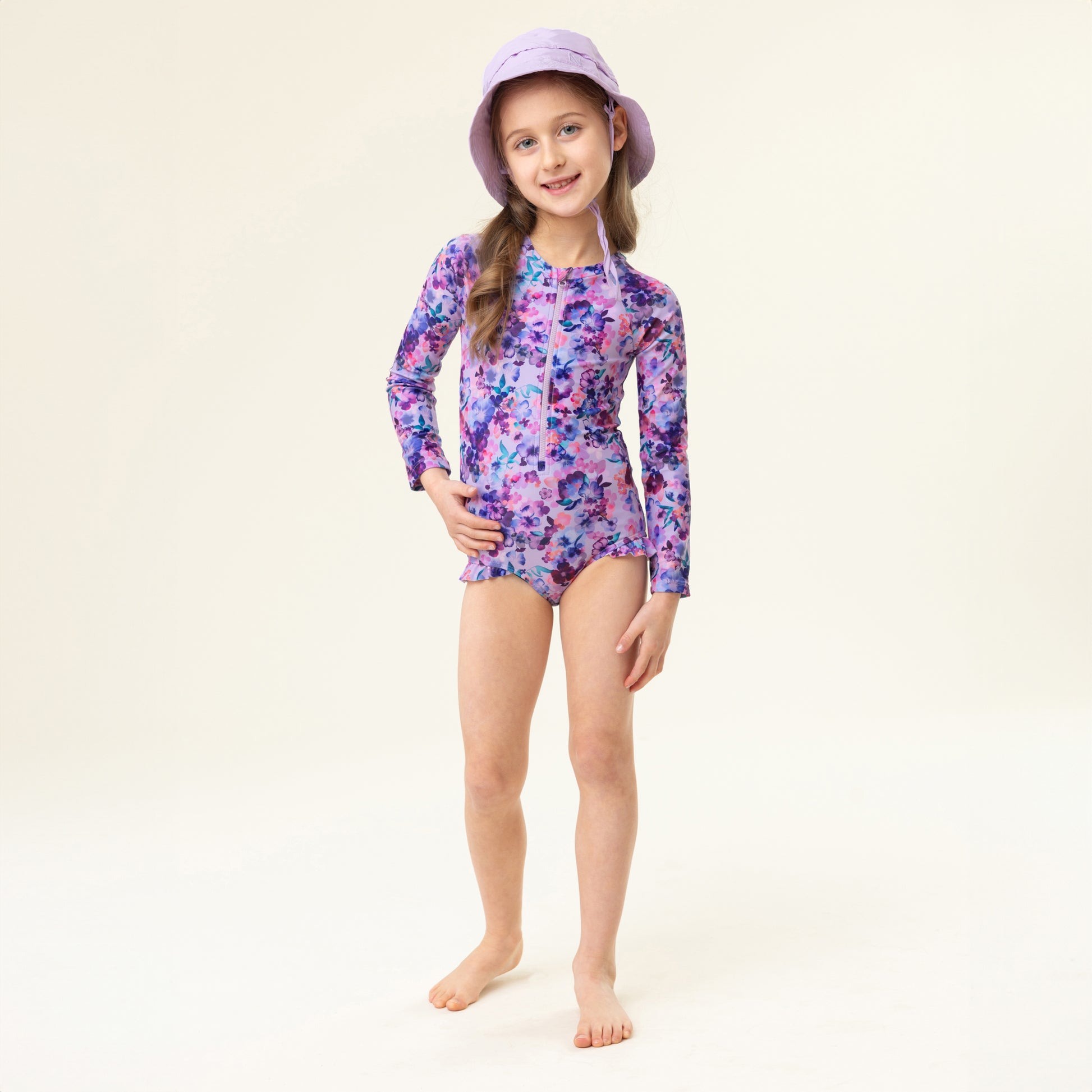 Boutique Petites Fleurs/ Combinaison maillot pour fillette fleurs lilas S25S28-02/ Nano collection