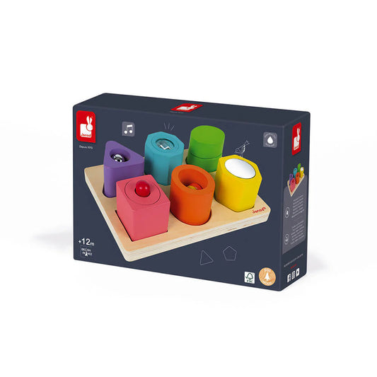 Boutique Petites Fleurs - Puzzle 6 cubes sensoriels en bois Iwood de Janod