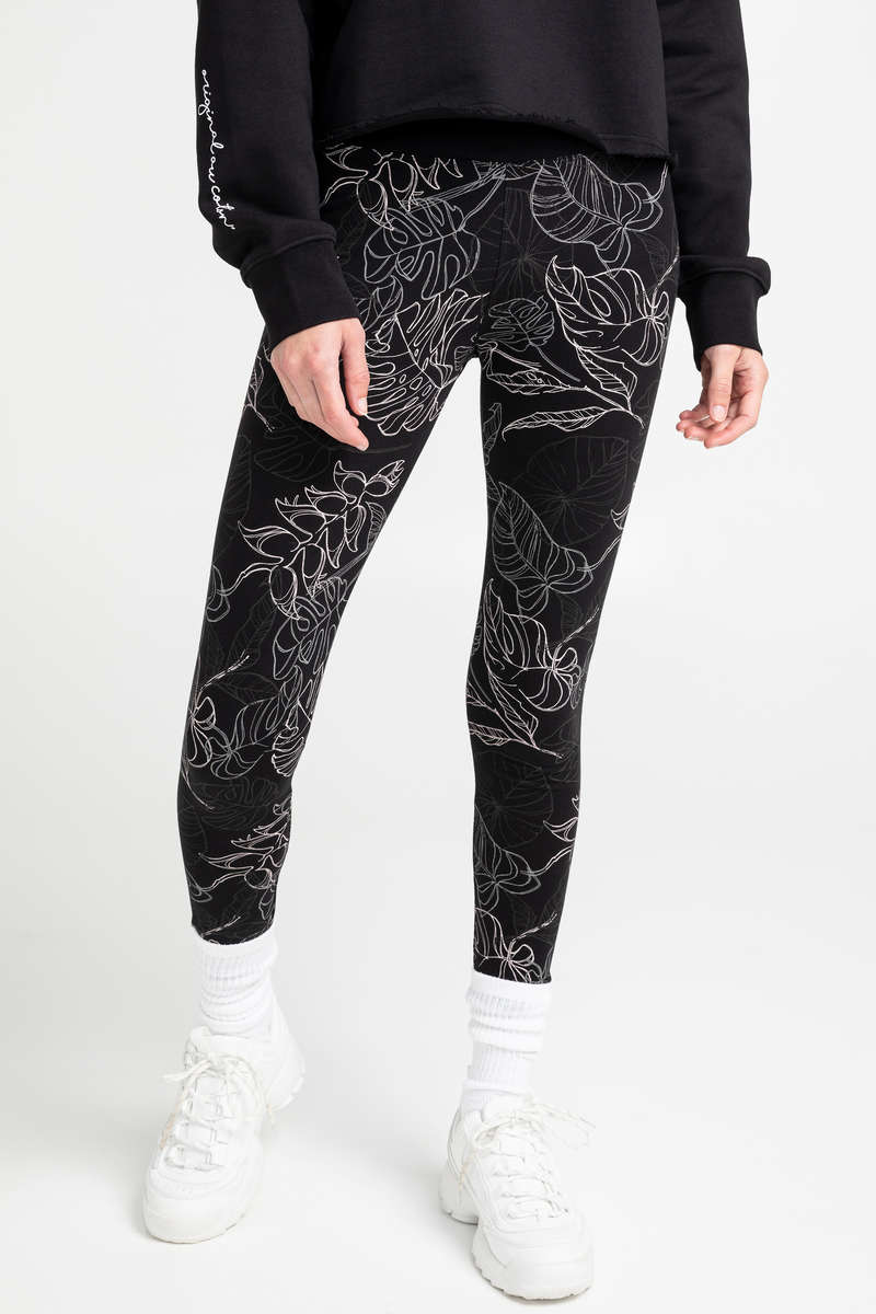 Boutique Petites Fleurs - Legging Original au coton Ado/adulte  Feuillage noir