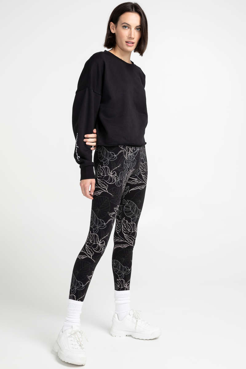 Boutique Petites Fleurs - Legging Original au coton Ado/adulte  Feuillage noir