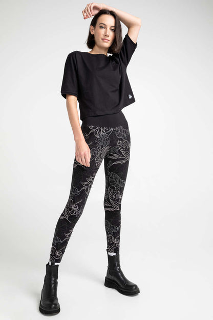 Boutique Petites Fleurs - Legging Original au coton Ado/adulte  Feuillage noir