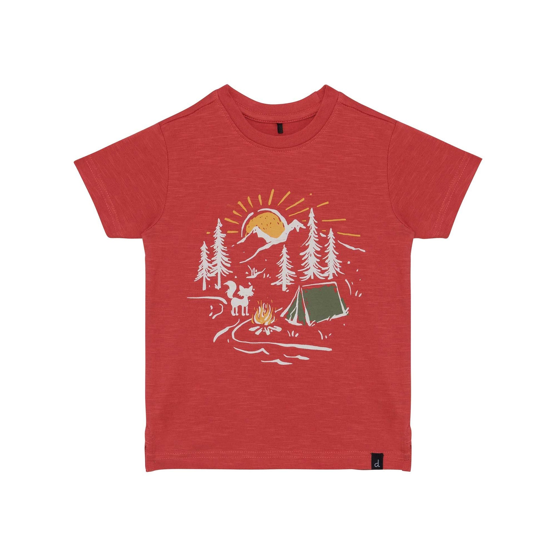 Boutique Petites Fleurs - Tshirt rouge effacé imprimé camping D30S70