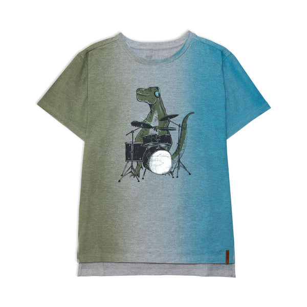 T-shirt imprimé crocodile sur dégradé bleu vert D30U76