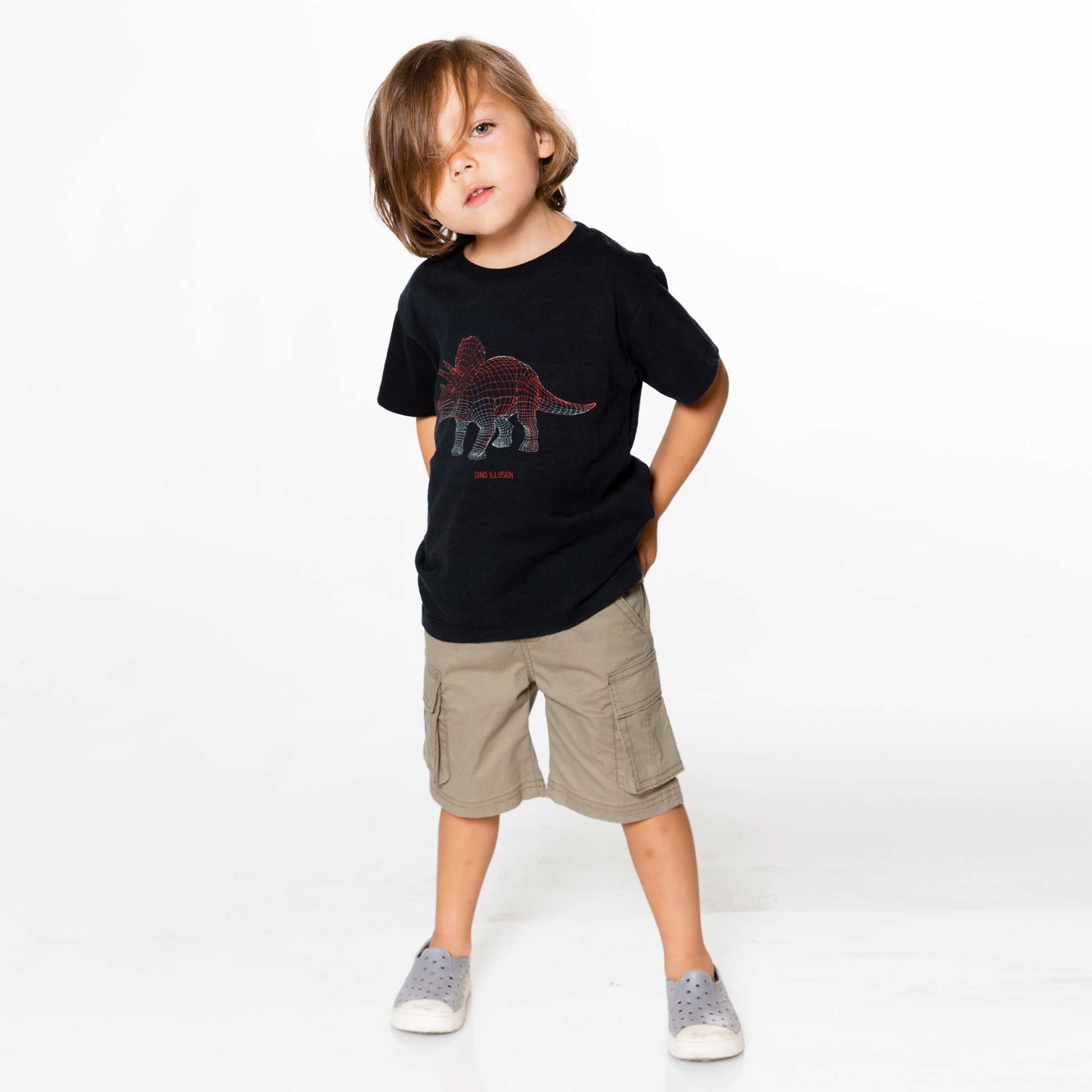 Boutique Petites Fleurs - T-shirt noir imprimé hologramme dinosaure D30U76
