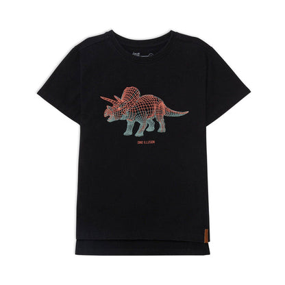 Boutique Petites Fleurs - T-shirt noir imprimé hologramme dinosaure D30U76