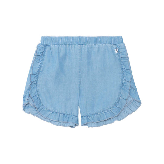 Copie de Short à ourlet volanté en lyocell bleu denim foncé D30YG25