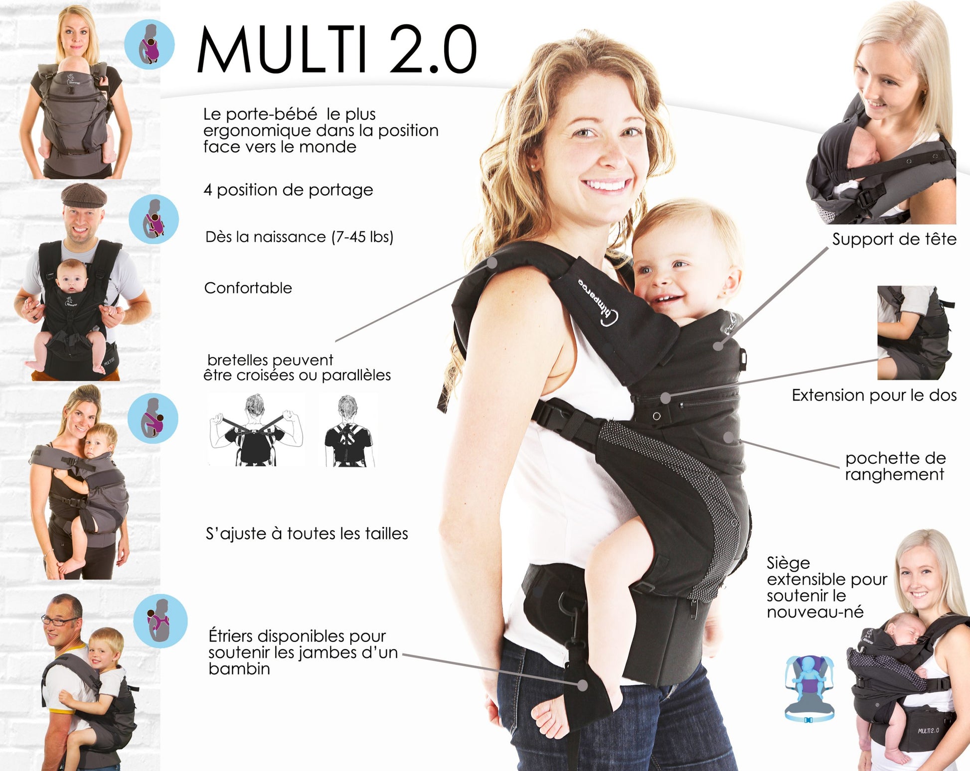 Boutique Petites Fleurs - Porte-bébé Multi 2.0 avec ergonomie