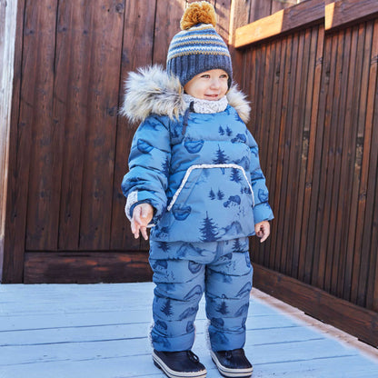 Habit de neige pour bébés une pièce bleu acier imprimé oursons yoga E10B701