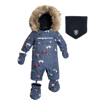 Habit de neige une pièce bleu marin pour bébés imprimé d'ours E10L705